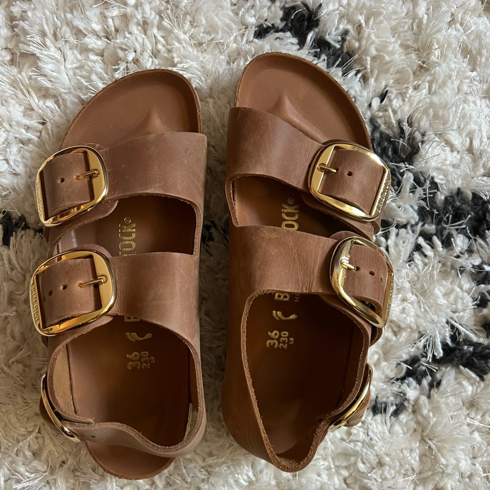 Birkenstock Sandals with Gold Buckles